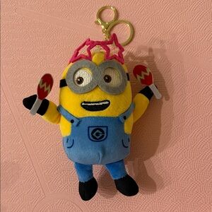 Minion Plush Keychain with Pink Glasses